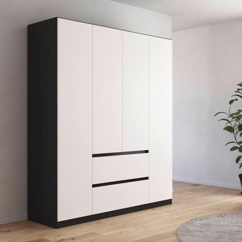 Mainz Plus Metallic Dark Grey and White High Gloss 181cm 4 Door 2 Drawer Wardrobe