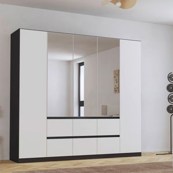 Mainz Plus Metallic Dark Grey and White High Gloss 226cm 5 Door Combi Wardrobe