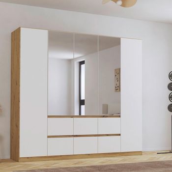 Mainz Plus Sonoma Oak and White High Gloss 226cm 5 Door Combi Wardrobe