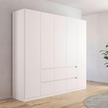 Mainz Plus Alpine White and White High Gloss 226cm 5 Door 6 Drawer Wardrobe