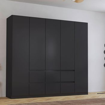 Mainz Plus Metallic Dark Grey and Grey High Gloss 226cm 5 Door 6 Drawer Wardrobe