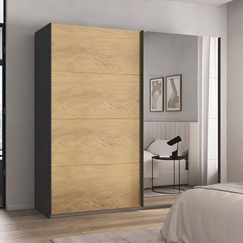 Malva Sliding Mirror Metallic Dark Grey 181cm 2 Door Wardrobe