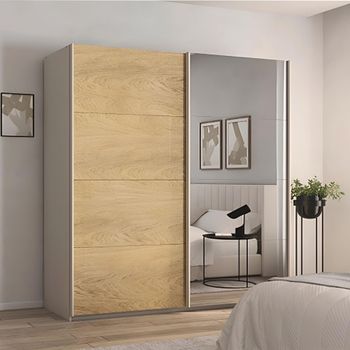 Malva Sliding Mirror Champagne 226cm 2 Door Wardrobe