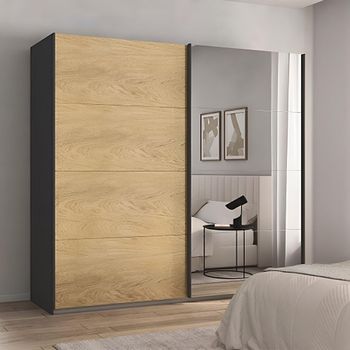 Malva Sliding Mirror Metallic Dark Grey 226cm 2 Door Wardrobe