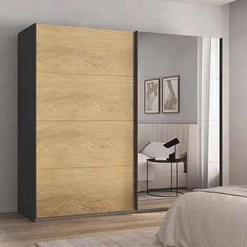 Malva Sliding Mirror Metallic Dark Grey 271cm 2 Door Wardrobe