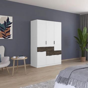 Mats Alpine White and Atlantic Dark Oak 136cm 4 Door 6 Drawer Wardrobe