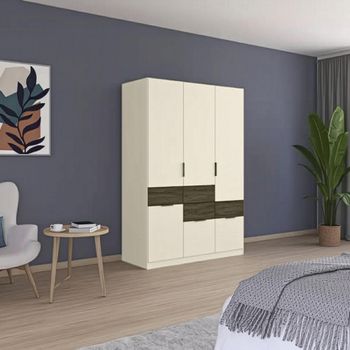 Mats Champagne and Atlantic Dark Oak 136cm 4 Door 6 Drawer Wardrobe