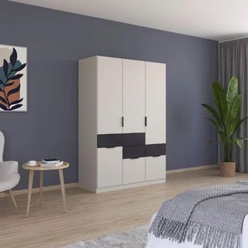 Mats Champagne and Metallic Dark Grey 136cm 4 Door 6 Drawer Wardrobe