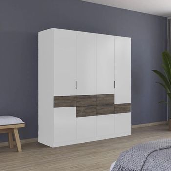 Mats Alpine White and Atlantic Dark Oak 181cm 5 Door Wardrobe with Drawer