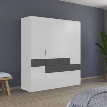 Mats Alpine White and Metallic Dark Grey 181cm 5 Door Wardrobe with Drawer