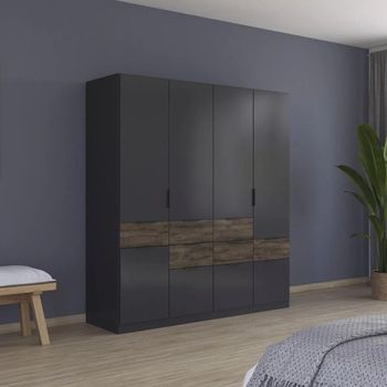 Mats Metallic Dark Grey and Atlantic Dark Oak 181cm 5 Door Wardrobe with Drawer