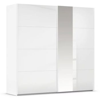 Miramar Type-1 Alpine White and Crystal White Glass 226cm 2 Door Mirror Sliding Wardrobe