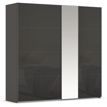 Miramar Type-1 Graphite and Basalt Glass 226cm 2 Door Mirror Sliding Wardrobe