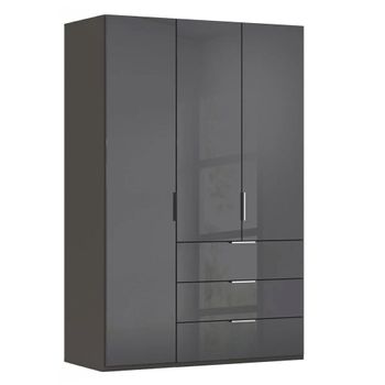Miramar Type-5 Graphite and Basalt Glass 151cm 3 Door 3 Drawer Wardrobe