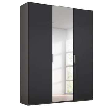 Miramar Type-5 Graphite and Basalt Glass 151cm 3 Door Mirror Wardrobe