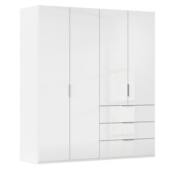 Miramar Type-5 Alpine White and Crystal White Glass 201cm 4 Door 3 Drawer Wardrobe