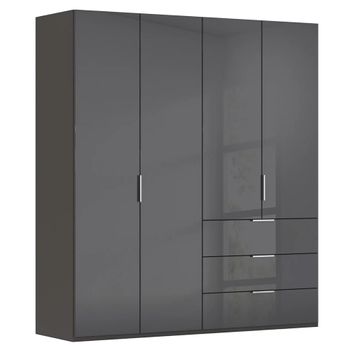 Miramar Type-5 Graphite and Basalt Glass 201cm 4 Door 3 Drawer Wardrobe