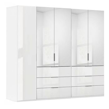 Miramar Type-5 Alpine White and Crystal White Glass 251cm 5 Door Combi Wardrobe