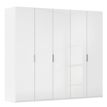 Miramar Type-5 Alpine White and Crystal White Glass 251cm 5 Door Wardrobe