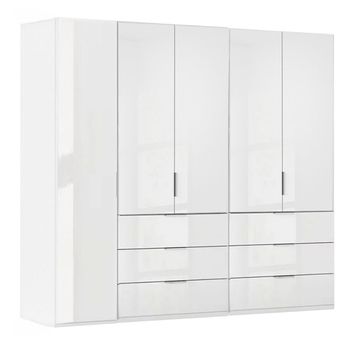 Miramar Type-5 Alpine White and Crystal White Glass 251cm 5 Door 6 Drawer Wardrobe