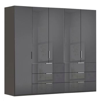 Miramar Type-5 Graphite and Basalt Glass 251cm 5 Door 6 Drawer Wardrobe