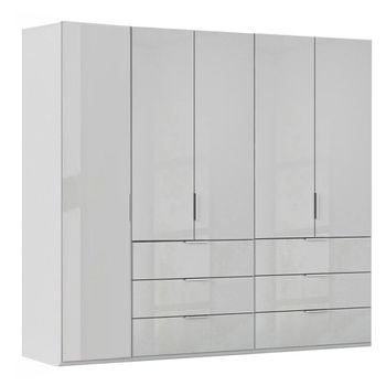 Miramar Type-5 Silk Grey and Silk Grey Glass 251cm 5 Door 6 Drawer Wardrobe