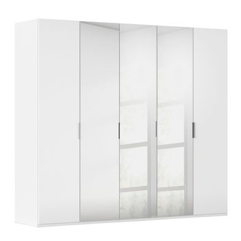 Miramar Type-5 Alpine White and Crystal White Glass 251cm 5 Door Mirror Wardrobe