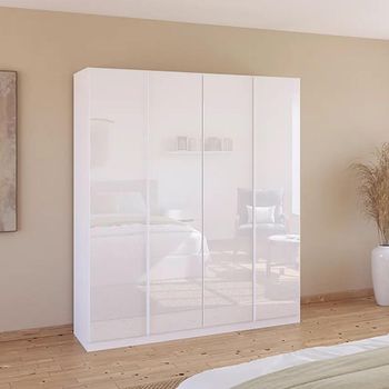 Monostar Alpine White and White Glass 181cm 4 Door Wardrobe with Extras