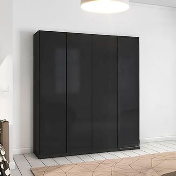 Monostar Metallic Dark Grey with Basalt Glass 181cm 4 Door Wardrobe with Extras