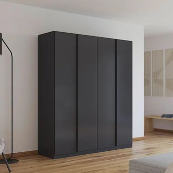 Monostar Metallic Dark Grey 181cm 4 Door Wardrobe with Extras