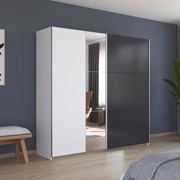 Monza Alpine White and Metallic Dark Grey 218cm 2 Door Mirror Sliding Wardrobe