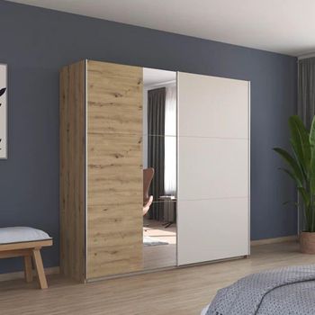 Monza Artisan Oak and Champagne 218cm 2 Door Mirror Sliding Wardrobe