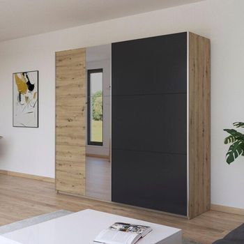Monza Artisan Oak and Metallic Dark Grey 218cm 2 Door Mirror Sliding Wardrobe