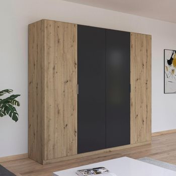 Monza Artisan Oak and Metallic Dark Grey 226cm 4 Door Wardrobe