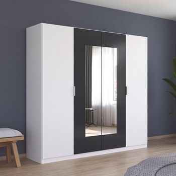 Monza Alpine White and Metallic Dark Grey 226cm 4 Door Mirror Wardrobe