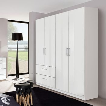 Morella Alpine White and White High Gloss 181cm 4 Door 2 Drawer Wardrobe