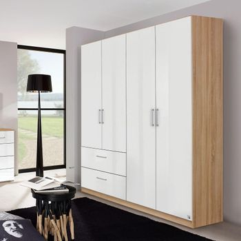 Morella Sonoma Oak and White High Gloss 181cm 4 Door 2 Drawer Wardrobe