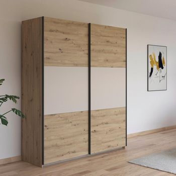 Neo Artisan Oak and Champagne 175cm 2 Door Sliding Wardrobe
