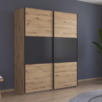 Neo Artisan Oak and Metallic Dark Grey 175cm 2 Door Sliding Wardrobe