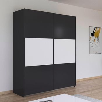 Neo Metallic Dark Grey and Alpine White 175cm 2 Door Sliding Wardrobe