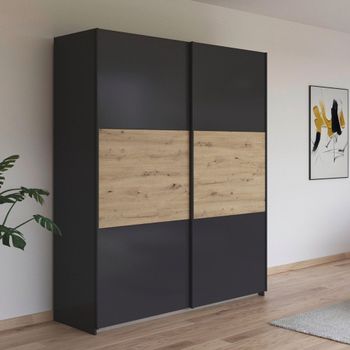 Neo Metallic Dark Grey and Artisan Oak 175cm 2 Door Sliding Wardrobe