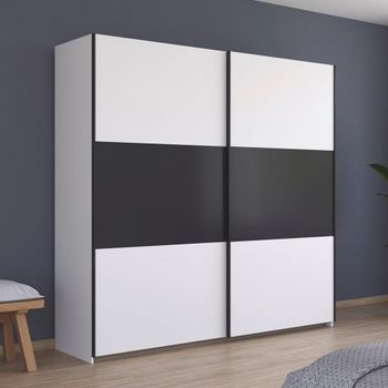 Neo Alpine White and Metallic Dark Grey 218cm 2 Door Sliding Wardrobe