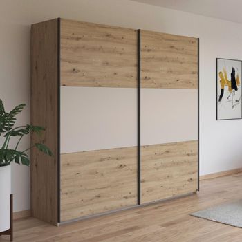 Neo Artisan Oak and Champagne 218cm 2 Door Sliding Wardrobe