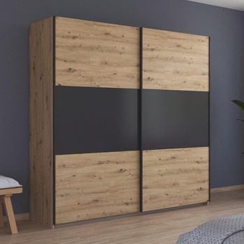 Neo Artisan Oak and Metallic Dark Grey 218cm 2 Door Sliding Wardrobe