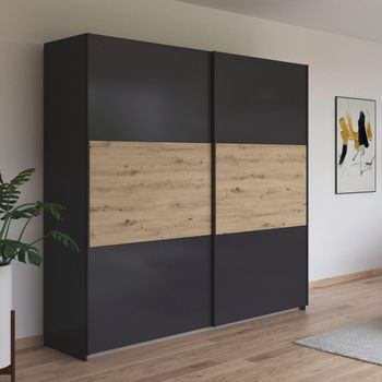 Neo Metallic Dark Grey and Artisan Oak 218cm 2 Door Sliding Wardrobe