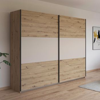 Neo Artisan Oak and Champagne 261cm 2 Door Sliding Wardrobe