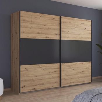 Neo Artisan Oak and Metallic Dark Grey 261cm 2 Door Sliding Wardrobe