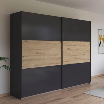 Neo Metallic Dark Grey and Artisan Oak 261cm 2 Door Sliding Wardrobe