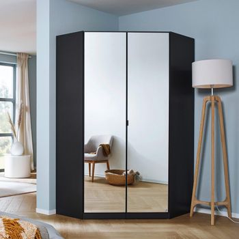 Ontario Metallic Dark Grey 117cm 2 Door Corner Mirror Wardrobe