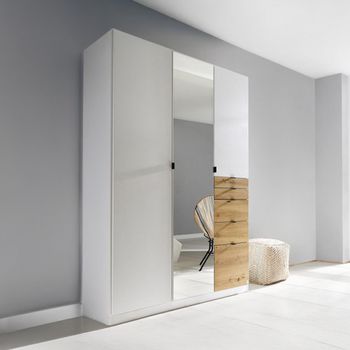 Ontario Alpine White and Artisan Oak 136cm 3 Door Combi Wardrobe